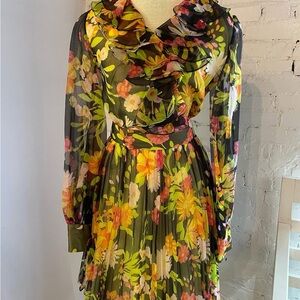1970s Floral Chiffon Dress
